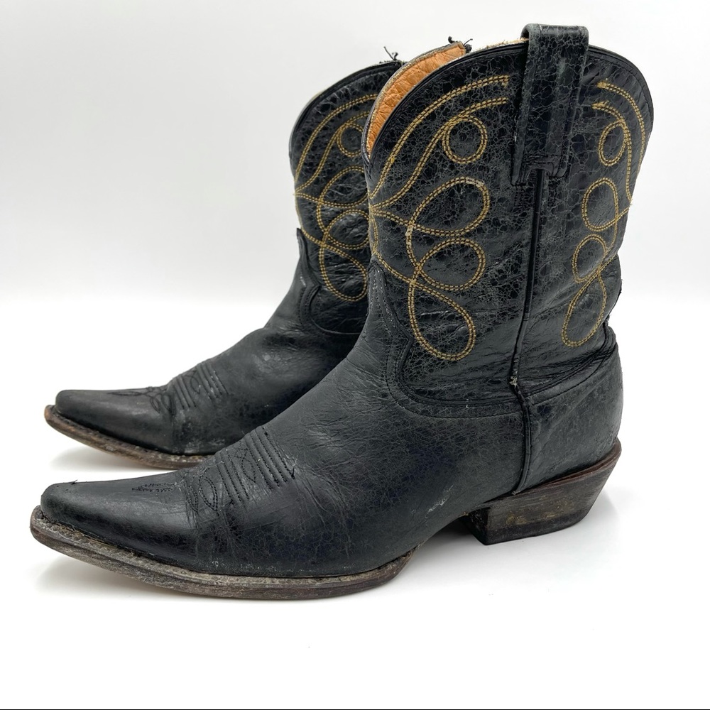 Stetson black leather pointy toe side zip cowboy boots size 8